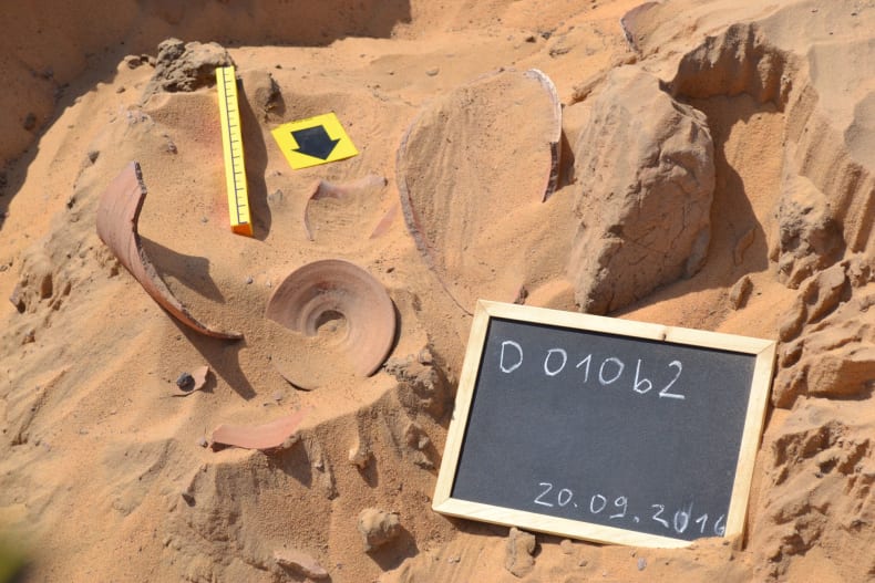 Pottery cache in situ at the Qubbet el-Hawa